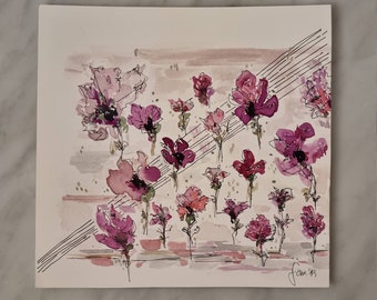 FIELD OF FLOWERS - Flowers Watercolor, Flowers Wall Decor, Bouquet Painting, Floral Painting, Delicate Nature Wall Art, srwatercolor