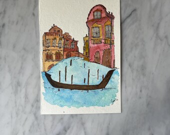 VENICE - Modern Minimalist, Housewarming Gift, Venice Watercolor, Urban, Gondola, Travel Gift, Venice, venice carnival. Grand Canal