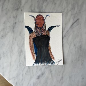 ALIEN, avatar, femal figure, Narnia, fantasy woman, angel dark, gothic, black dress, original Watercolor, fashion