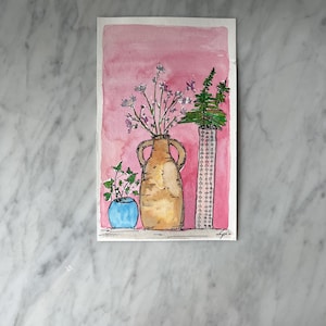 CASA MIA, Flowers Vase, Floral Sketching, Botanical, Minimal Floral Art, Home Decor, Floral Illustration, Flower Watercolor