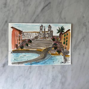 ROME SPANISH STEPS, Italy, Rome, travel gift, Italian watercolour, original painting, Vatican, Italian cities, pope