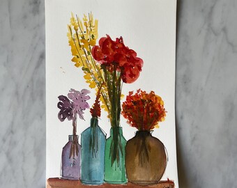 FLOWER VASES, Flowers, living room art decor, romantic, peonies, nature, colorful, flowers wall decor, original flowerpot, nostalgic