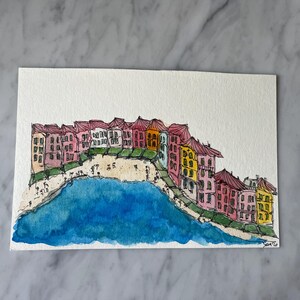 PORTOFINO - Italy Watercolor Painting, Camogli, Travel Gift, Italian Riviera, Seaview painting, Sea Watercolor