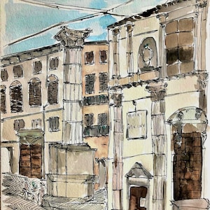 BERGAMO, Padua, Architekturdekor, Italien, Stadtwandkunst, antik, Bologna, Turin, Mailand, Rom, Original Aquarell, Florenz