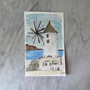 MYKONOS, Greek, Greece Panorama, Mykonos Watercolour, Wild Mills, Greek City, Greek Island, Cyclades, Greece Panorama, italian