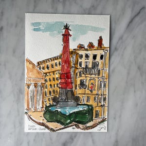 Rome - Italian architecture, italy, Rome, Italian cities, original watercolour, piazza rotunda