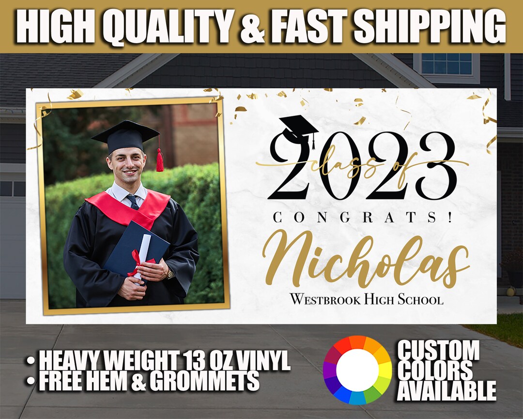 Graduation Banner | Class of 2023 Banner | Personalized Gold Grad ...