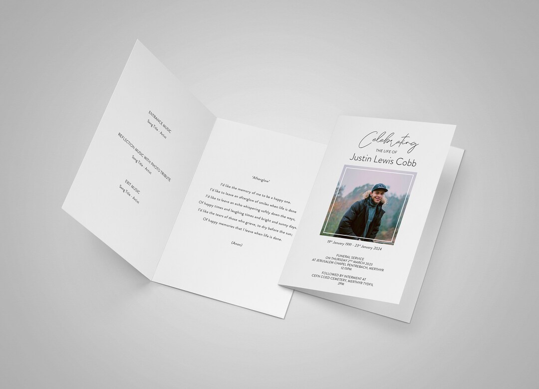 Modern Order of Service for UK Humanist Funeral Booklet PDF Print at