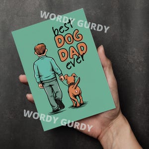Plantilla de tarjeta imprimible digital divertida para el Día del Padre con el mejor perro, tamaño A4, formato carta, impresión en casa de 5 x 7, tarjeta de felicitación para él, papá