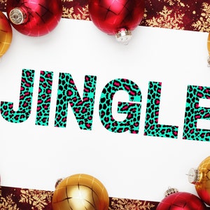 Tarjeta de felicitación con texto en inglés "Palabras de arte con estampado de leopardo", jerga navideña, regalo festivo de Navidad para ella y para él, Jingle Slay con estampado de animales