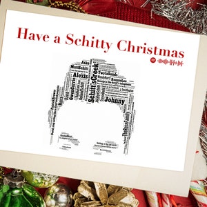 Tarjeta de felicitación navideña con texto en Spotify de Schitty, opción de Schitts Creek, arte de palabras, jerga navideña de Año Nuevo, tipografía, regalo festivo alegre para ella y para él