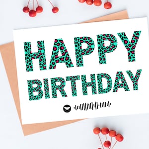 Cartão de feliz aniversário com opção Spotify Cartão Word Art Cartão de felicitações Tipografia Presente para ela Ele Personalizável Festa comemorativa personalizada