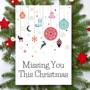 Tarjeta de felicitación navideña con texto en arte de palabras "Te extraño esta Navidad", jerga navideña, tipografía, felices fiestas, feliz Navidad, regalo festivo para ella, recuerdos