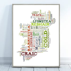 Art des mots, carte Souvenirs d'Irlande, typographie, décoration d'intérieur, affiche, impression, Irlande, tu m'as manqué, maison neuve, anniversaire, cadeau, cadeau, art mural, Irlande