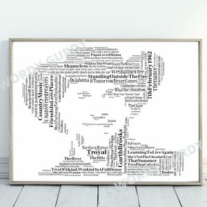 Garth Brooks, Typography Word Art Country Music Gift 30th, 40th, 50th, 60th. Birthday Present, Valentines, for the person who has everything