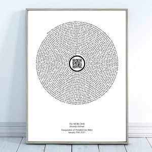 Amanda Gorman, Poem The Hill We Climb, Printed Spiral, President Biden Inauguration with Scannable QR Code Link Poster Print  Present Gift