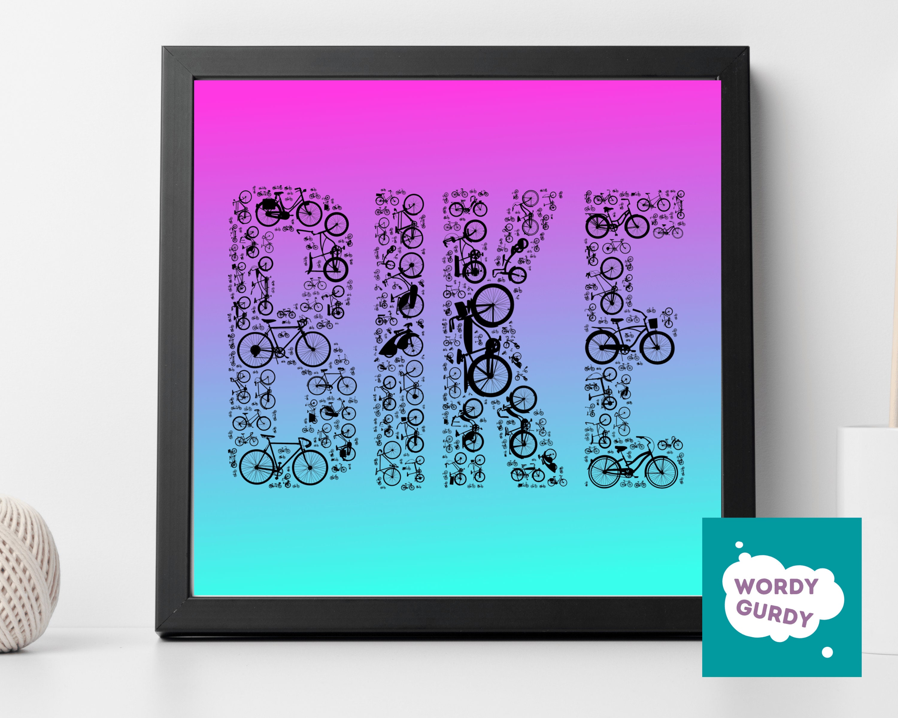 Bike Word Art Typography Cycling Art 2 Versions Motivation Etsy