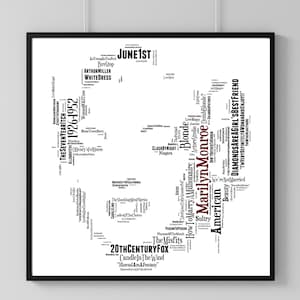 Marilyn Monroe Poster Print, Word Art, Typography, 30th, 40th, 50th, 60th, Birthday, Classic Film, Icon, 1950s Movie Star, Bombshell