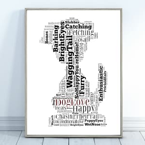 Dog Love Word Art Print, Free Optional Customization, FREE GIFT! Free Delivery, Gift Birthday 30th, 40th, 50th, 60th, Christmas. Puppy Love