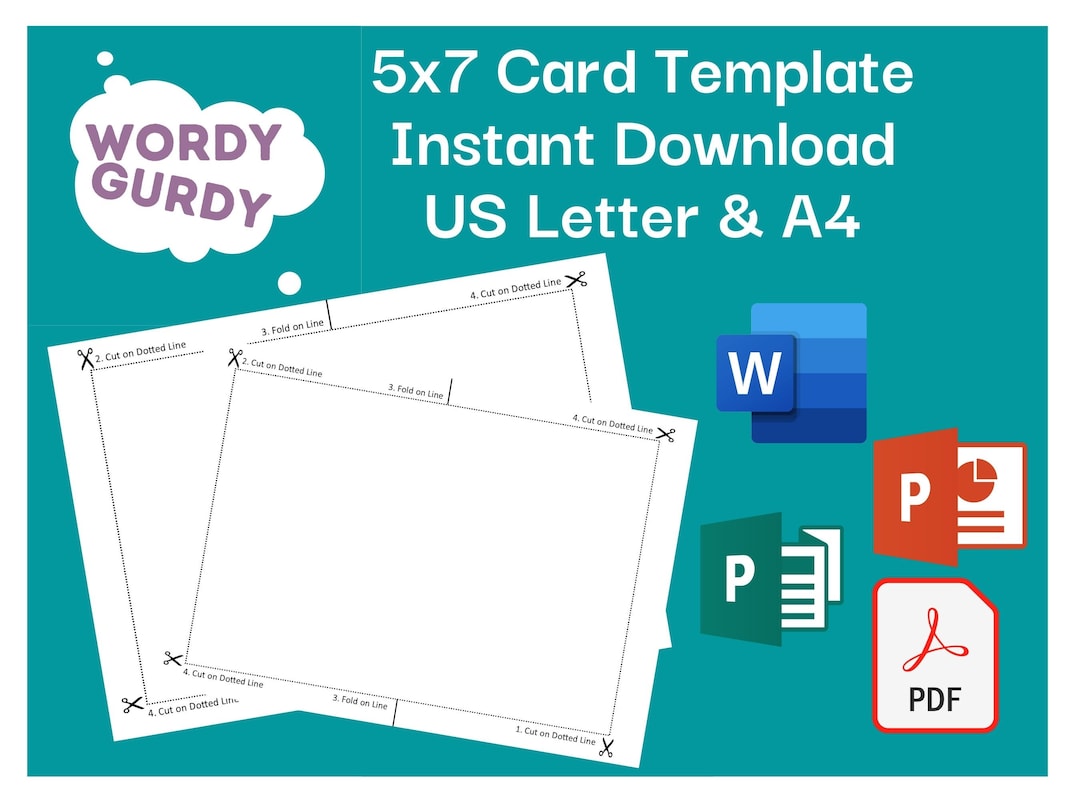 Digital Download Printable 5x7 Card Template Available US Letter A4 ...