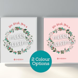 Spotify interaktiven Druck wir wünschen Ihnen ein frohes Weihnachten rosa erröten Kunst Xmas Typografie Frohe Feiertage frohe festliche Home Decor Erinnerungen