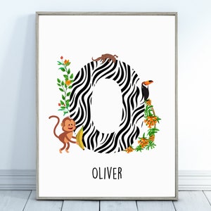 Carta de la selva personalizado cartel impresión personalizada tipografía arte vivero nombre bebé regalo regalo regalo regalo niños sala niños dibujos animados decoración decor