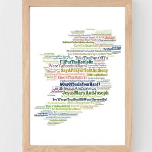 Gerahmte Mammy Map Wortkunst. Irland Sprüche Poster für die Person, die alles hat, Typografie Slang Mom Mum Mother Irish