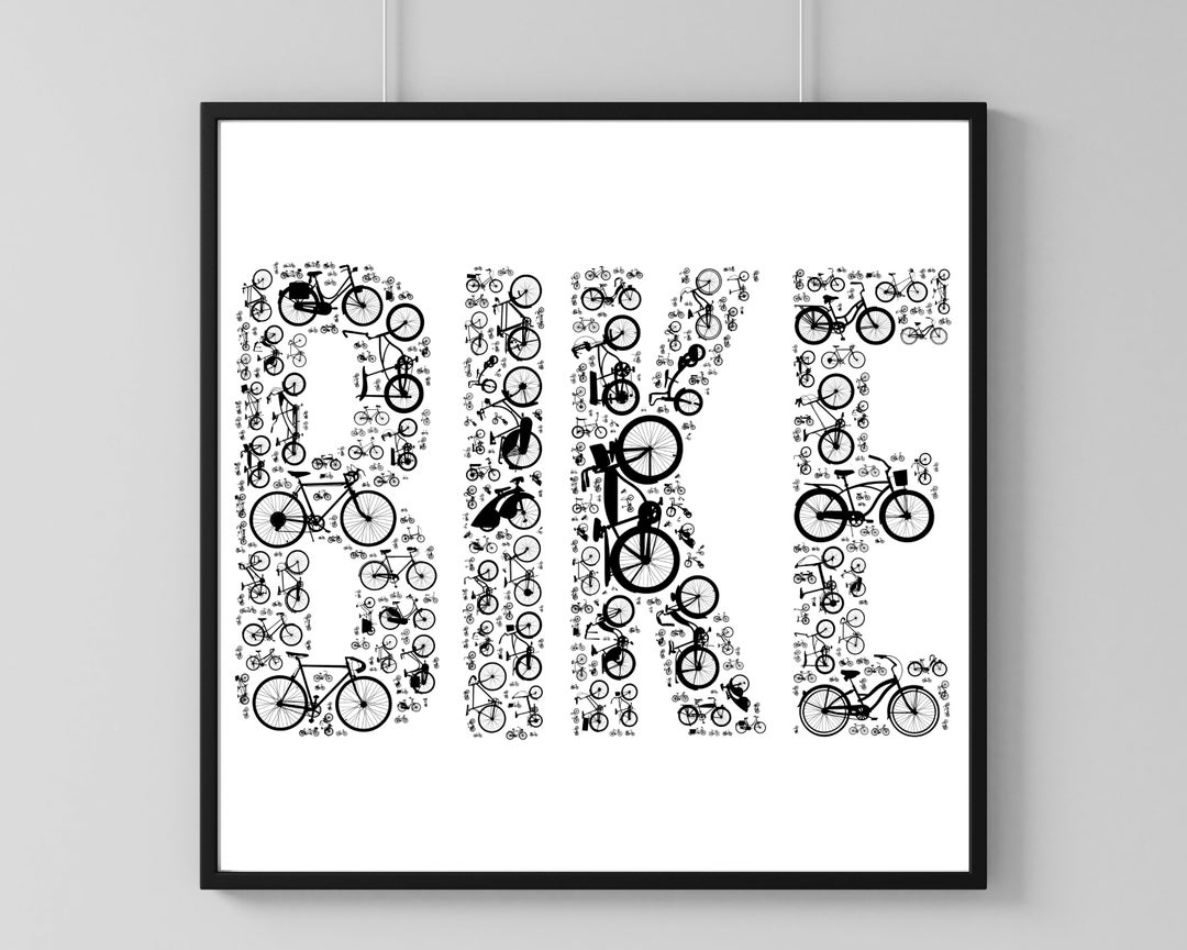 Bike Word Art Typography Cycling Art 2 Versions Motivation Etsy