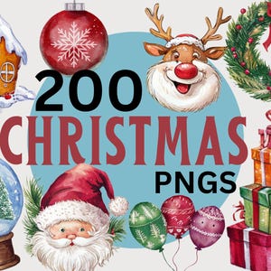 200 PNG Weihnachten, Urlaub Clip Art Icons Downloads, Print zu Hause, festlich, digital herunterladbar, bedruckbar, Handwerk, Weihnachtsmann, Rentier, Stechpalme