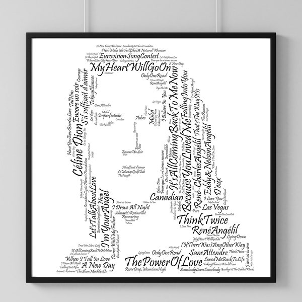 Celine Dion Poster Print, Word Art, Typography, singer, music, pop, 30th, 40th, 50th, 60th, Birthday, Valentines, Anniversary, Free Shipping