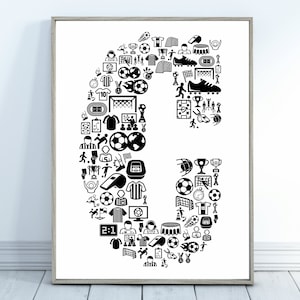 Carta de fútbol personalizado cartel impresión personalizada tipografía arte fútbol nombre de la casa decoración regalo regalo secreto Santa cumpleaños Navidad
