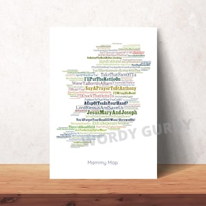 Carte de maman, Word Art. Impression d'affiche drôle de phrases d'Irlande pour la personne qui a tout, typographie argot maman maman mère irlandaise