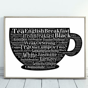 Tasse de café ou tasse de thé Word Art Print, CADEAU GRATUIT! Café, Affiche de cuisine, Livraison gratuite, Noël, Anniversaire, Typographie
