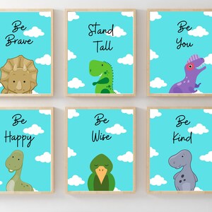 Descarga digital instantánea pared arte 6 cielo dinosaurio vivero sala de juegos niños niñas TRex dibujos animados niños niños cartel impresión bebé ducha animales