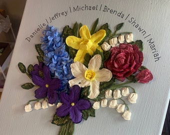 Initial Deposit, Family Floral Chart, Birth Flower, Grandma's Garden, Mom Gift, Gifts for Grandmothers, Birth Stone Art, Birth Flower Art,