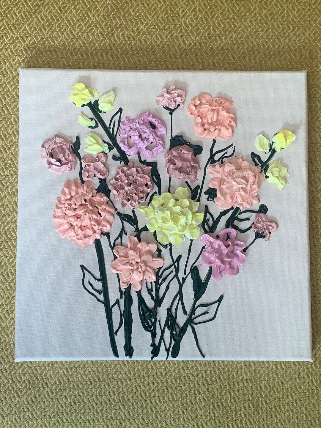 3D Flower Painting 3D Sculpted Hand Painted Canvas Flower Vase Art - Etsy