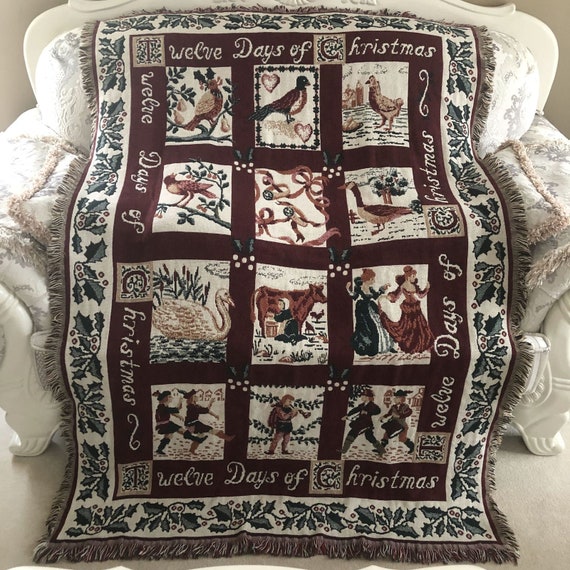 Goodwin Weavers 12 Days Of Christmas Throw Blanket Excellent Etsy
