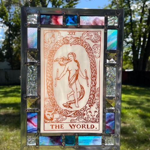 The World Tarot Card stained shops glass panel suncatcher