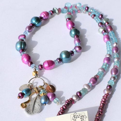 NWT Pearl Gold Pink shops Tourmaline Apatite Sterling Necklace