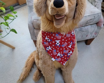 American Flag Patriot Dog Bandana * Handcrafted Pet Friendly * Over the Collar Design * Cotton * 4th of July USA Americana Patriotic