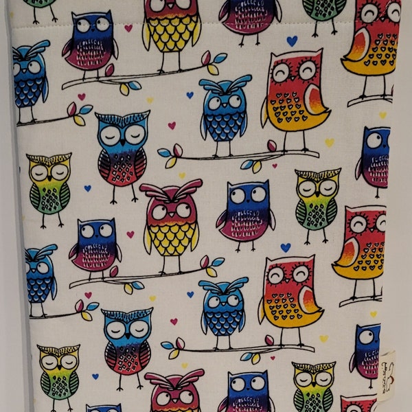 BOOK Kindle SLEEVE Cute Funny OWLS Multi Color Unique & Funky Fabric Padded Fully Lined Tablet Reader and More