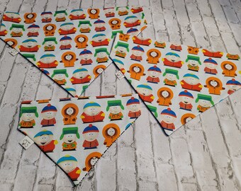 SOUTH PARK TV Characters Cartman Kenny  Dog Bandana * Handcrafted Pet Friendly * Over the Collar Design * Reversible Cotton * Unique & Funky