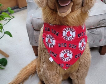 BOSTON Red Sox Dog Bandana * Handcrafted Pet Friendly * Over the Collar Design * Reversible * Cotton * Unique & Funky * Red * Baseball