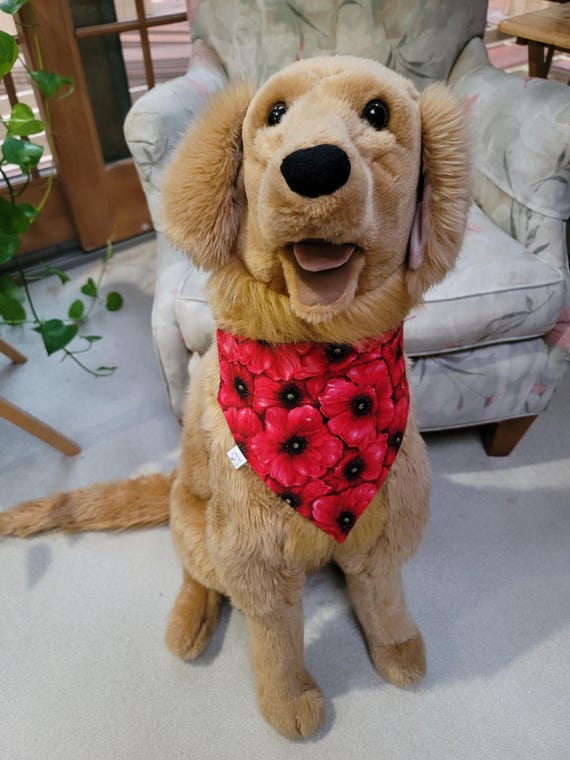 Red Poppy Dog Bandana: Reversible Cotton Over-the-collar Pet Scarf