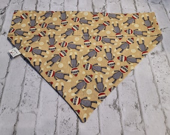 SOCK PUPPET  Dog Bandana * Handcrafted Pet Friendly * Over the Collar Design * Reversible * Cotton * Unique & Funky