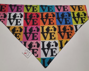 Dachshund LOVE Dog Bandana * Weiner Dog * Handcrafted Pet Friendly * Over the Collar Design * Reversible * Cotton * Unique & Funky