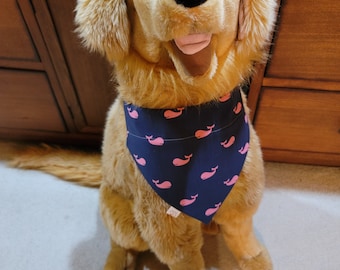 Blue with Pink Whales Dog Bandana * Preppy * Handcrafted Pet Friendly * Over the Collar Design * Reversible  Cotton * Unique & Funky