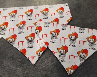 PENNYWISE IT Clown Stephen King Dog Bandana * Handcrafted Pet Friendly * Over the Collar Design * Reversible * Cotton * Unique & Funky