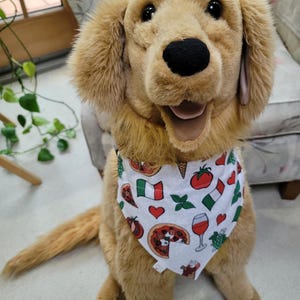 ITALIAN FOODS Dog BANDANA Pizza Wine Grapes Flags Italy * Large Scale Print * Pet Friendly * Over the Collar Design * Unique & Funky