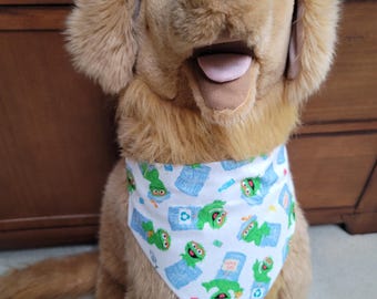 OSCAR the GROUCH Dog Bandana * Handcrafted Pet Friendly * Over the Collar Design * Cotton * Unique & Funky * Trash Can
